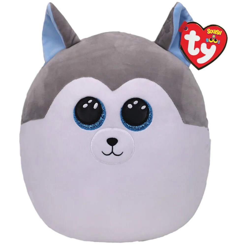 Ty Gray and White Husky Plush with Blue Ears